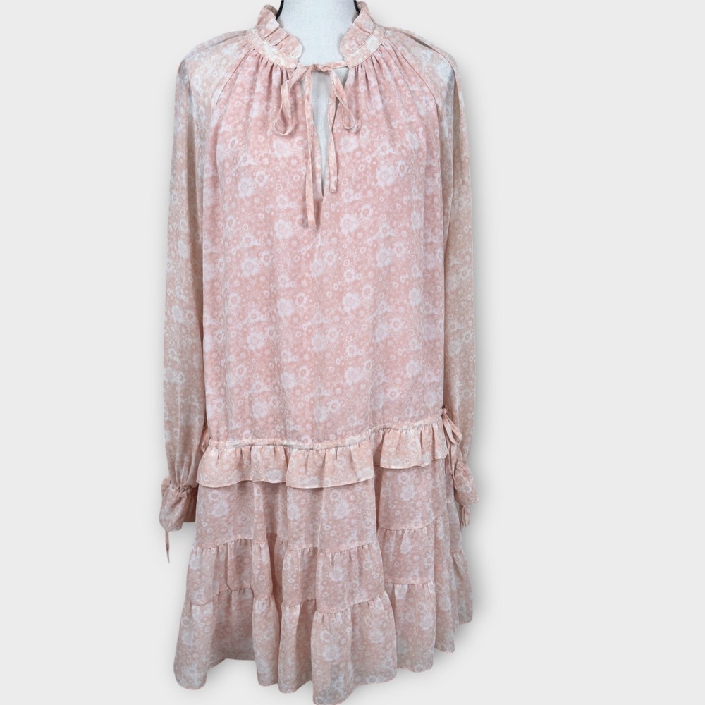 Rebecca Minkoff Floral Mini Dress Womens Medium Pink Tiered Ruffle Romantic Boho